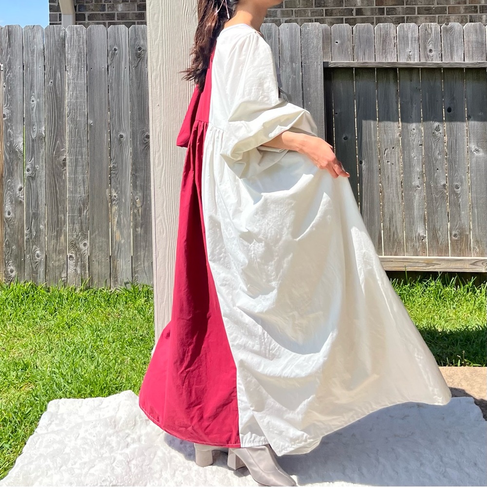 Handmade Puff Sleeve Half & Half Cottage Dress | 100% Cotton | SKU 04292 - Picture 8 of 16